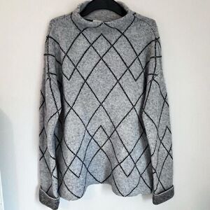 Christian Siriano New York Women Black Gray Turtleneck Sweater M Diamond Wool Bl